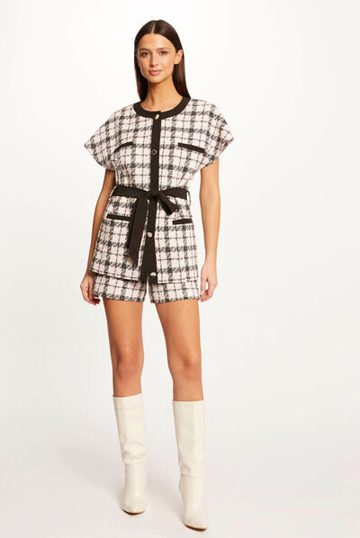 Straight shorts with check print multico ladies'