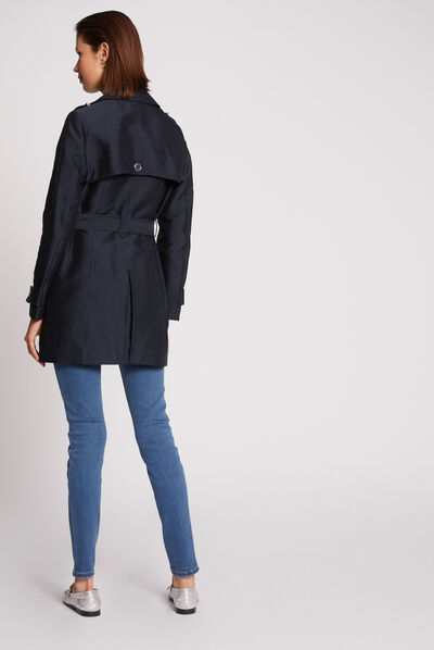 Straight coat with belt and buttons navy ladies'