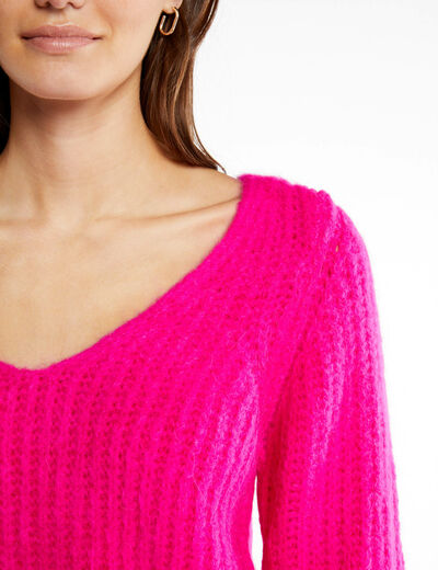 Long-sleeved jumper with V-neck medium pink ladies'