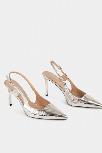 Slingback sandals metallised effect silver ladies'