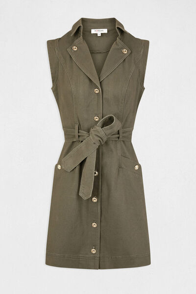 Straight buttoned and belted dress khaki green ladies'
