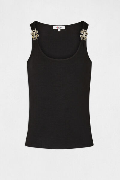 Vest top with wide straps and ornaments black ladies'