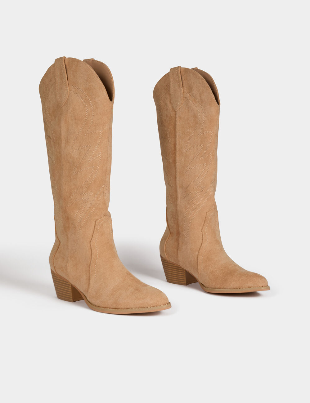 Suede western boots beige women