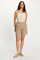 High-waisted striped shorts taupe women