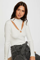 Long-sleeved jumper with openings ecru women