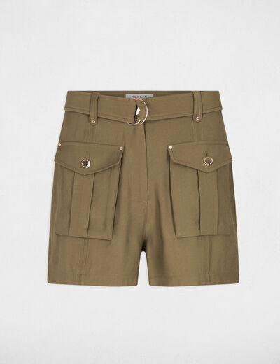 Fitted shorts with pockets khaki green ladies'