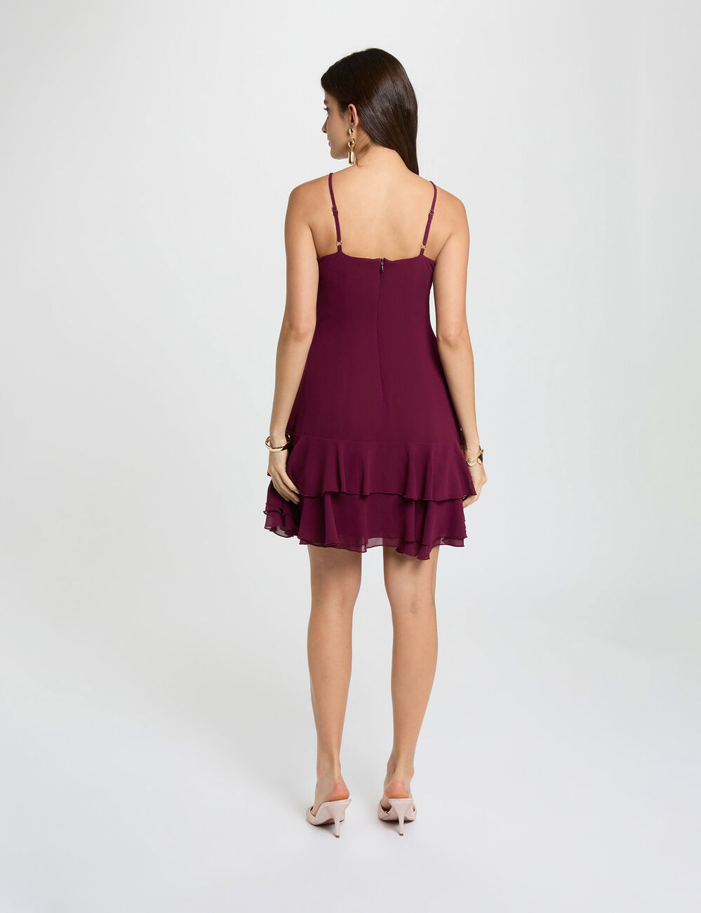 Short dress with V-neck plum women