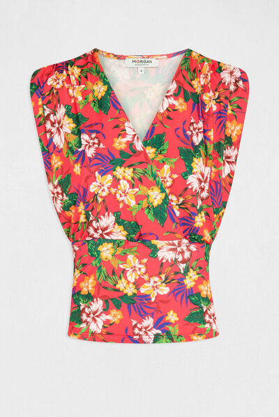 Printed sleeveless satin t-shirt multico ladies'