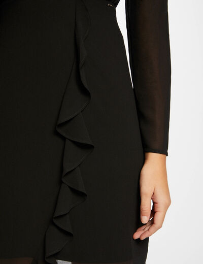 Waisted dress with ruffles black ladies'