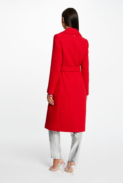 Belted long waisted coat red ladies'