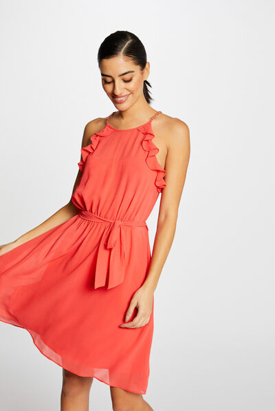 A-line dress with chain details red ladies'