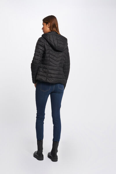 Fitted padded jacket with hood black ladies'