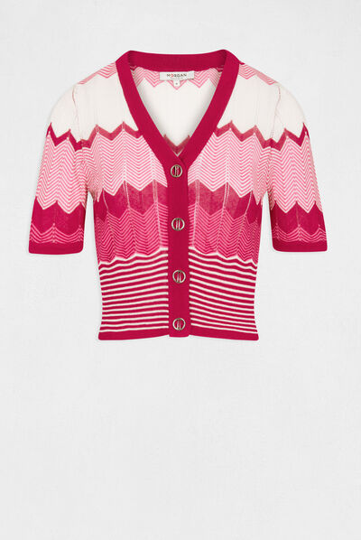Short-sleeved jumper chevron print dark pink ladies'
