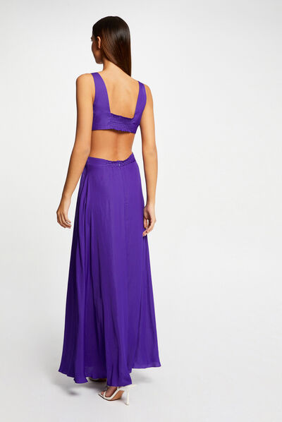 Maxi A-line dress with openings dark purple ladies'