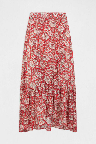 Midi A-line skirt with floral print red ladies'