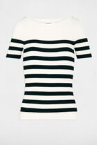 Pull col rond à rayures ivoire femme