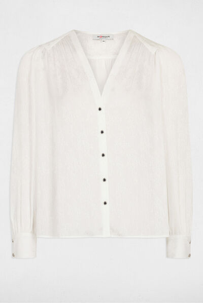 Long-sleeved shirt with V-neck ecru ladies'