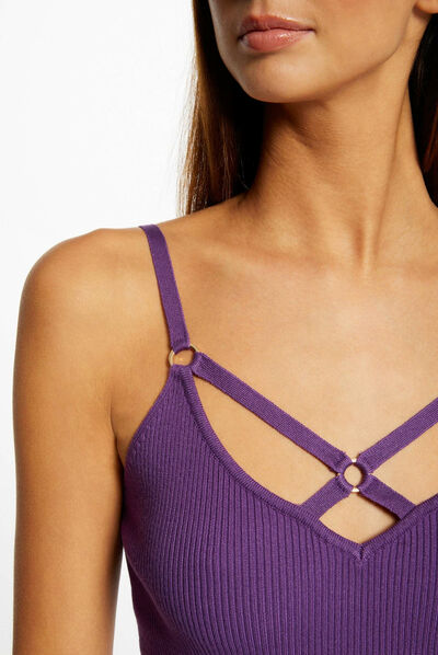 Jumper vest top with crossed straps dark purple ladies'
