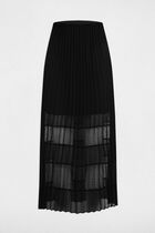 Midi A-line pleated skirt black women