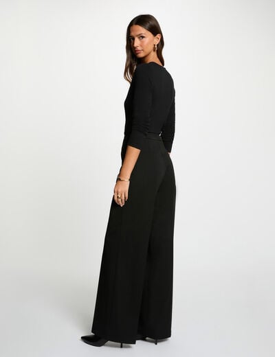 Buttoned heart-neck t-shirt black women