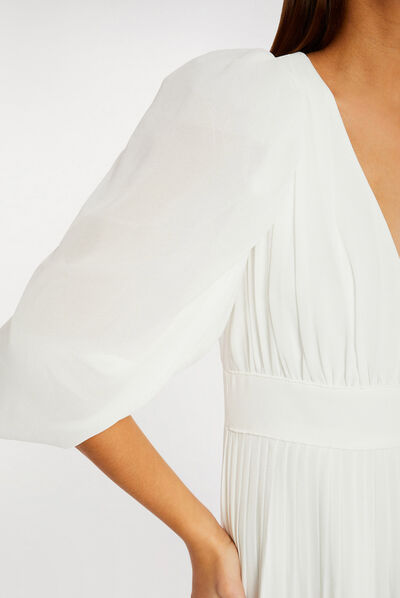 A-line dress with puff sleeves ecru ladies'