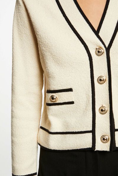 Buttoned cardigan contrasting strips sand ladies'
