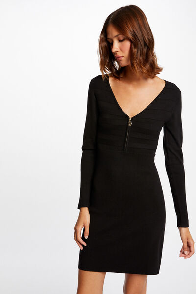 Straight jumper dress with zipped detail black ladies'