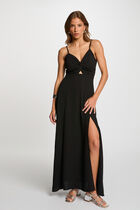 Robe longue droite fendue noir femme