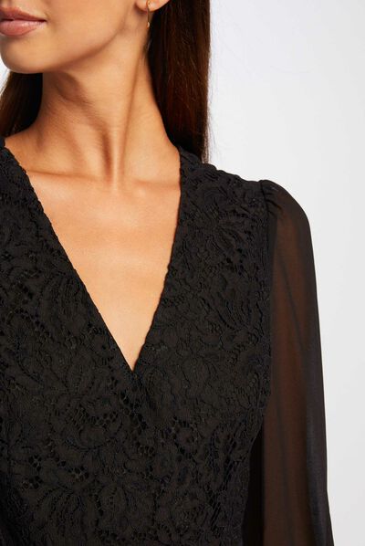 Long-sleeved blouse with lace black ladies'