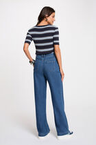 Fitted short-sleeve sweater navy blue women