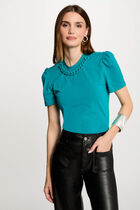 T-shirt manches courtes chaîne bleu turquoise femme