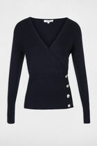 Long-sleeved jumper wrap-over neckline navy blue women