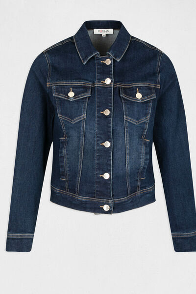 Straight buttoned denim jacket raw denim ladies'