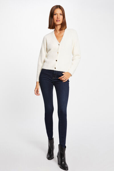 Long-sleeved cardigan with V-neck ivory ladies'