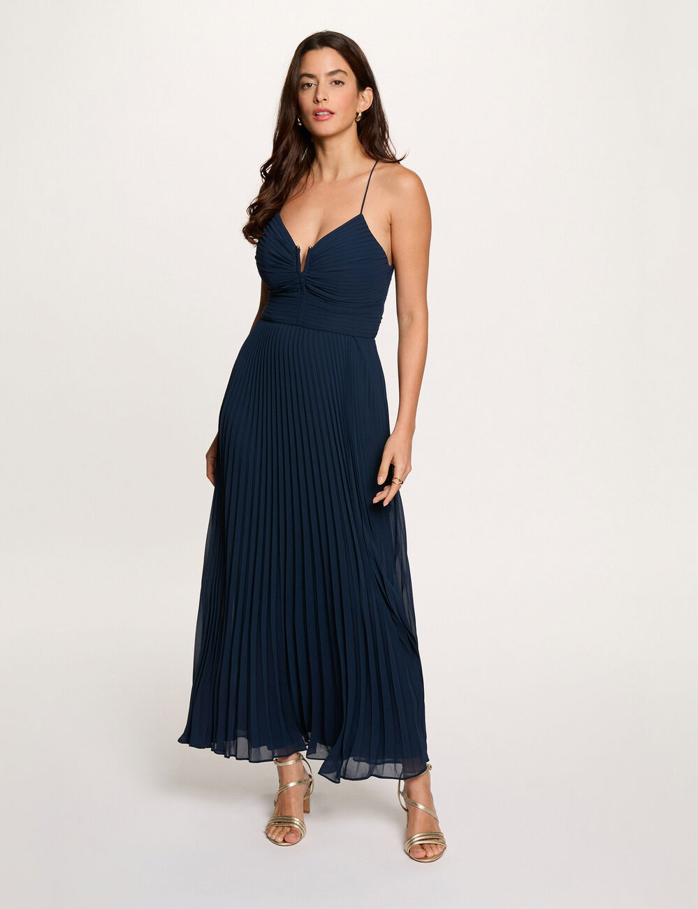 Long dress with open back navy blue women