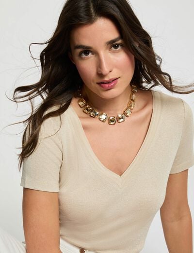 fitted v neck t shirt ivory women Fitted v-neck t-shirt ivory women