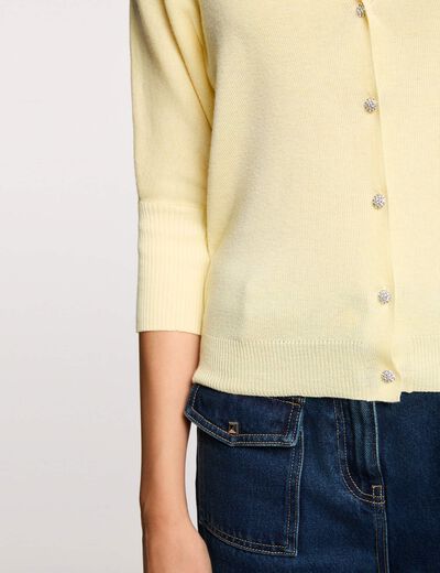 Cardigan V-neck long sleeves light yellow women