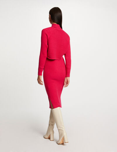 Fitted midi jumper dress 2 en 1 effect medium pink ladies'