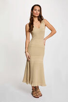 Knitted v-neck dress gold yellow women