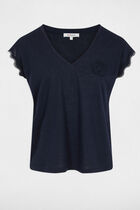 V-neck short-sleeve t-shirt navy blue women