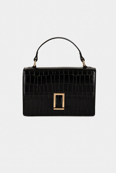Satchel bag with croc effect black ladies'