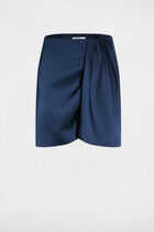 Satin short skirt petroleum blue women