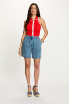 Fitted sweater with turned-down collar bright red women