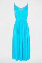Pleated straight midi dress sky blue women