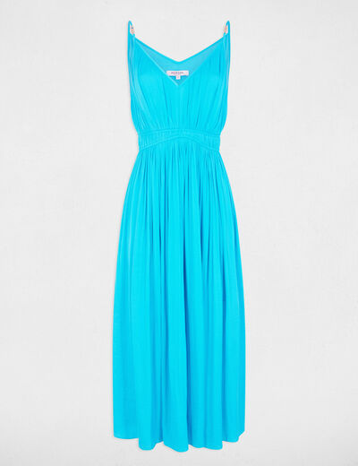 Pleated straight midi dress sky blue women