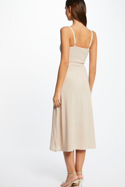 Midi A-line jumper dress thin straps gold ladies'