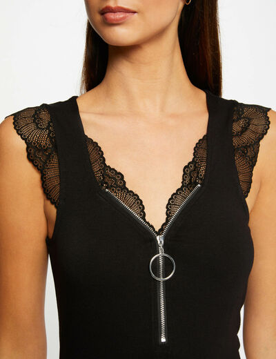 Vest top wide straps with zipped detail black ladies'