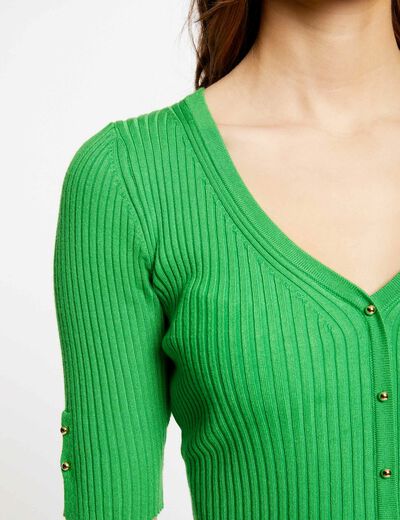 Jumper V-neck short sleeves green ladies'