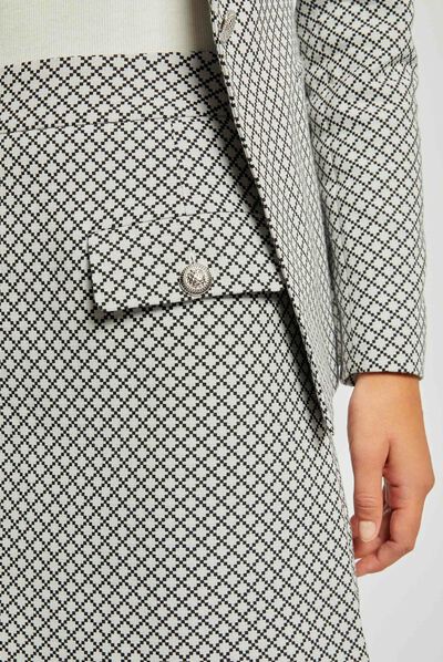 Straight skirt with geometric print ecru ladies'