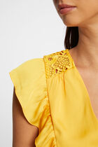 Blouse ruffle short sleeves ochre women